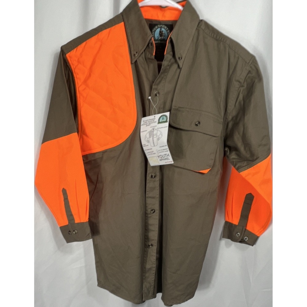 Master Sportsman Prestige Button Up Shirt Youth XL Blaze Orange and Brown Cotton